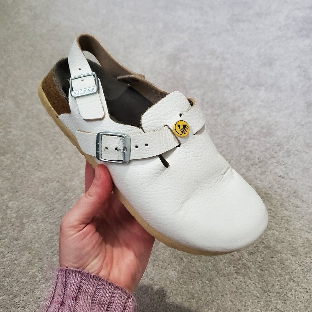 Birkenstock White Leather Clogs